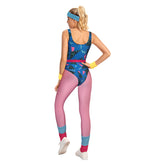Retro 80s Women Blue Sportswear Bodysuit 6 Piece Set Cosplay Outfits Halloween Party Suit